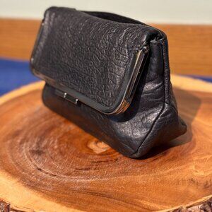 VINCE CAMUTO Lil Flap Black Pebbled Leather Gunmetal HW Crossbody Clutch